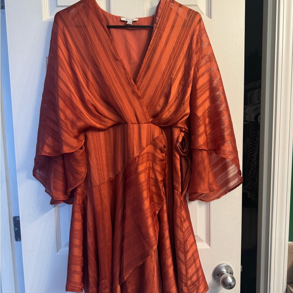 Elegant Rust Striped Mini Dress